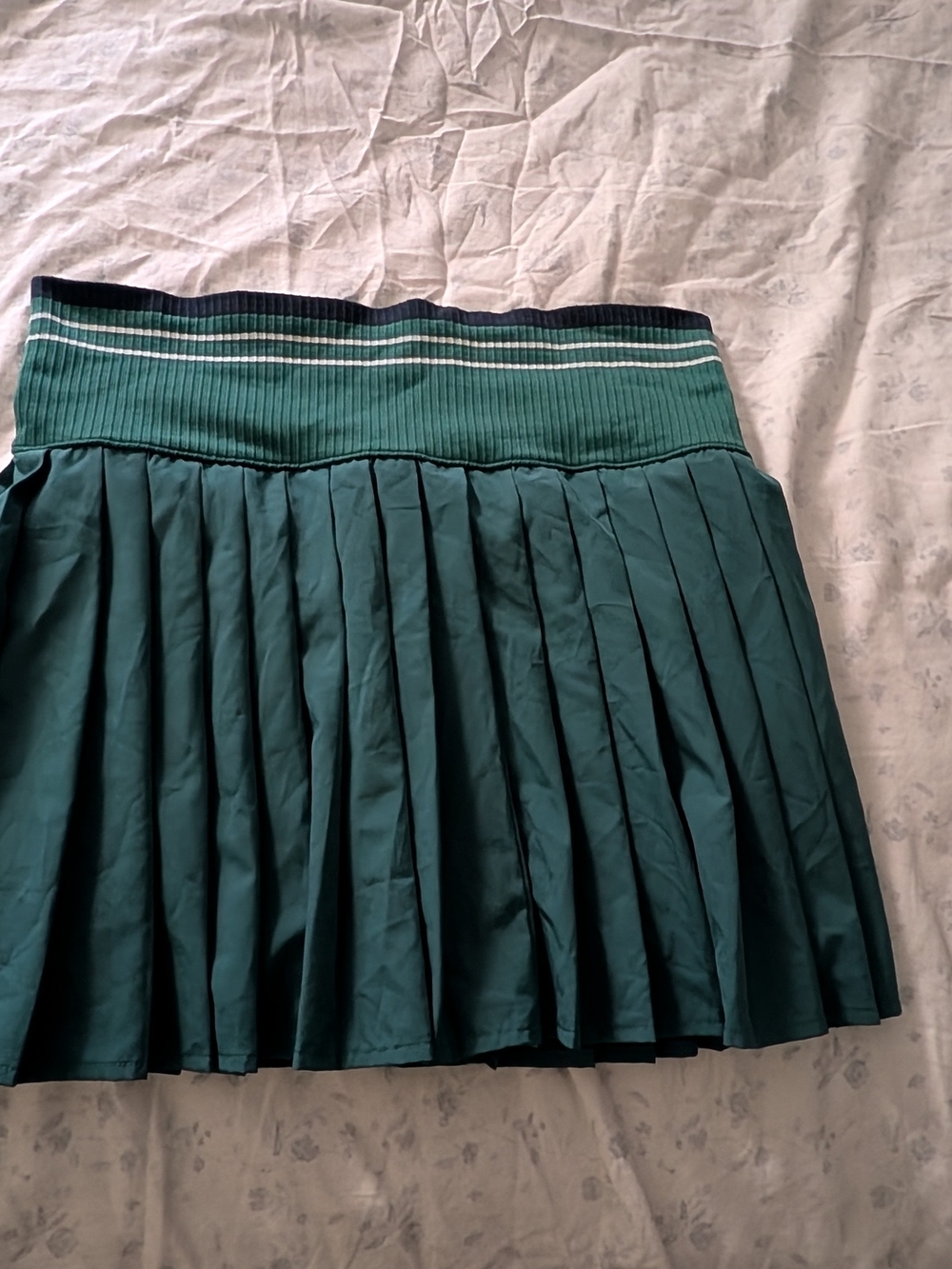 Avia Forest Green Pleated Skater Skirt with Striped Waistband